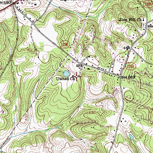 Topographic Map of United Church, NC