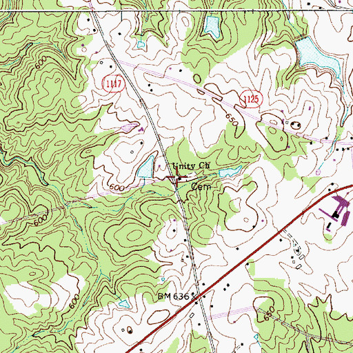 Topographic Map of Unity Church, NC