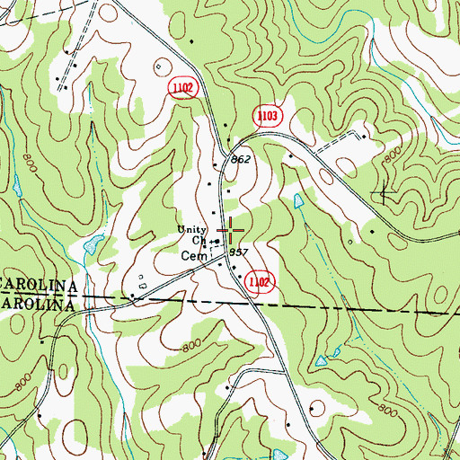Topographic Map of Unity Church, NC