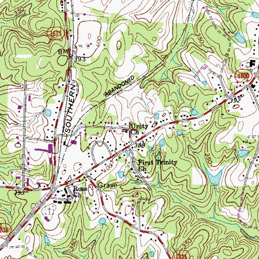 Topographic Map of Unity Church, NC