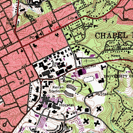 Topographic Map of University of North Carolina, NC