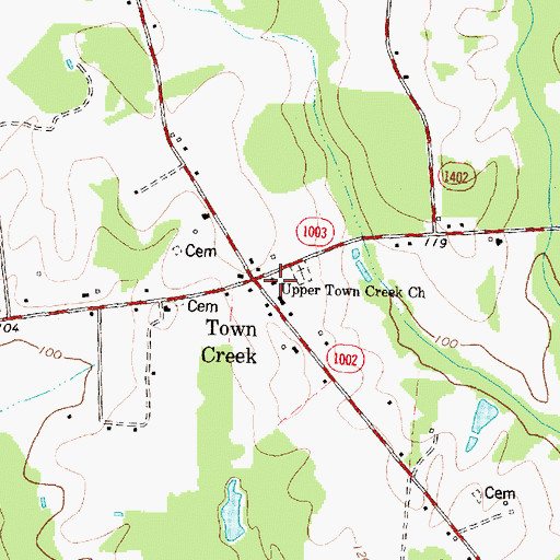 Topographic Map of Upper Town Creek Church, NC