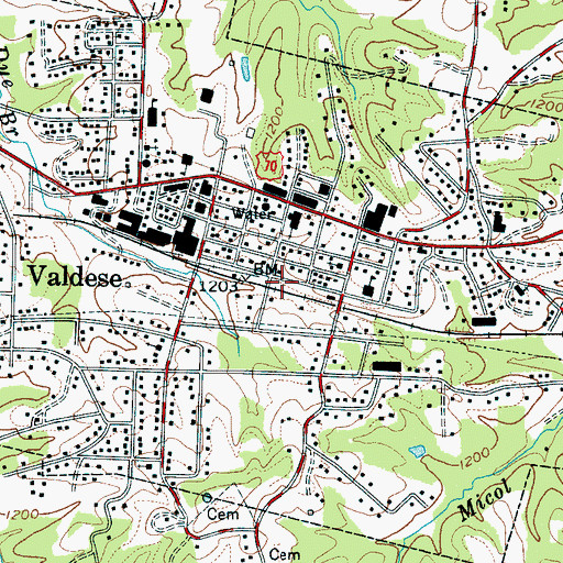 Topographic Map of Valdese, NC