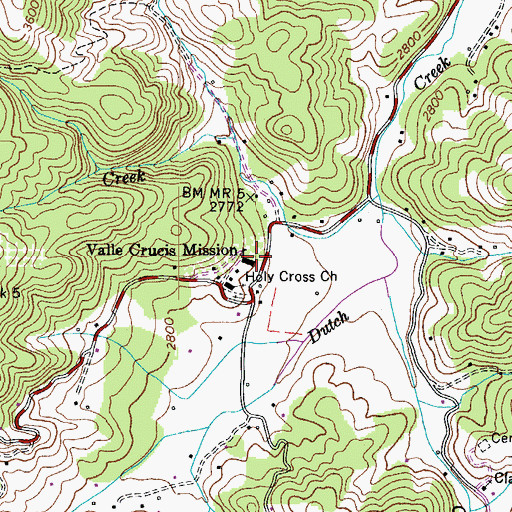 Topographic Map of Valle Crucis Mission, NC