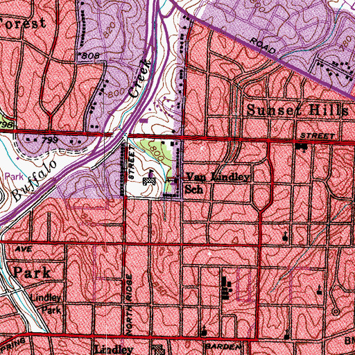 Topographic Map of Van Lindley School, NC