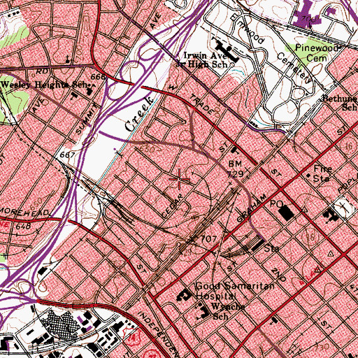 Topographic Map of Vance High School, NC