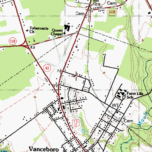 Topographic Map of Vanceboro, NC