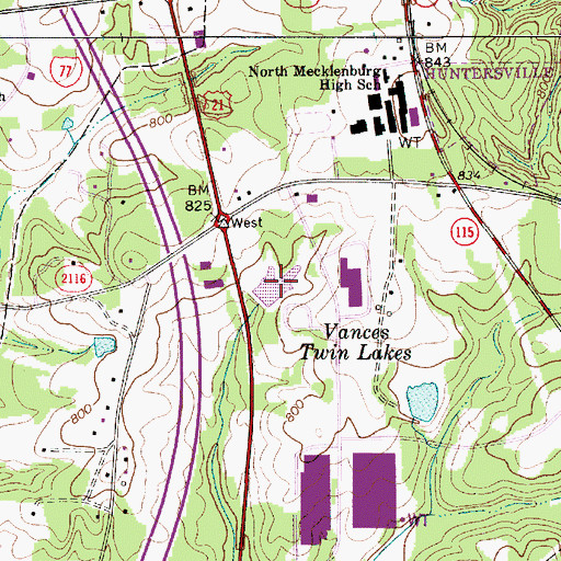 Topographic Map of Vances Twin Lakes, NC