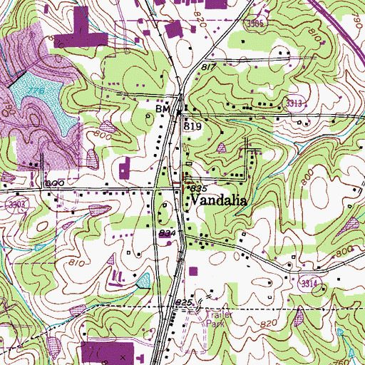 Topographic Map of Vandalia, NC