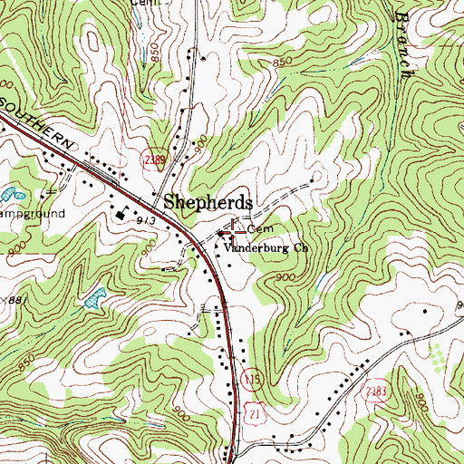 Topographic Map of Vanderburg Church, NC
