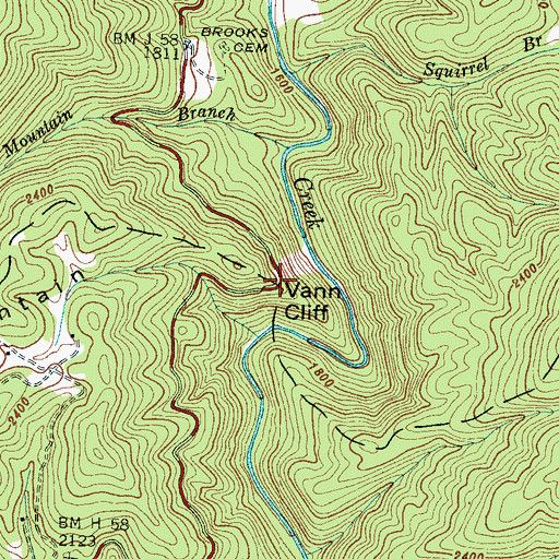 Topographic Map of Vann Cliff, NC
