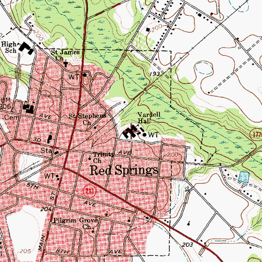 Topographic Map of Vardell Hall, NC