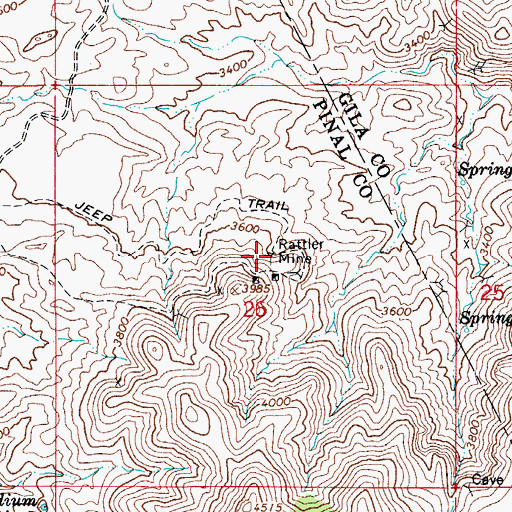 Topographic Map of Rattler Mine, AZ
