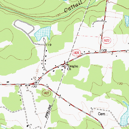 Topographic Map of Vaughn Church, NC