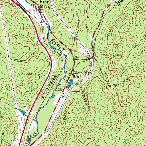 Topographic Map of Vein Mountain Church, NC