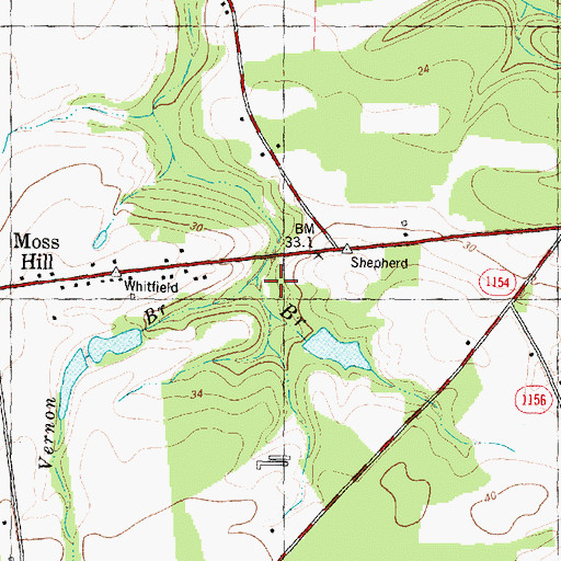 Topographic Map of Vernon Branch, NC