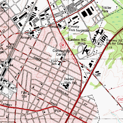 Topographic Map of Vick School, NC