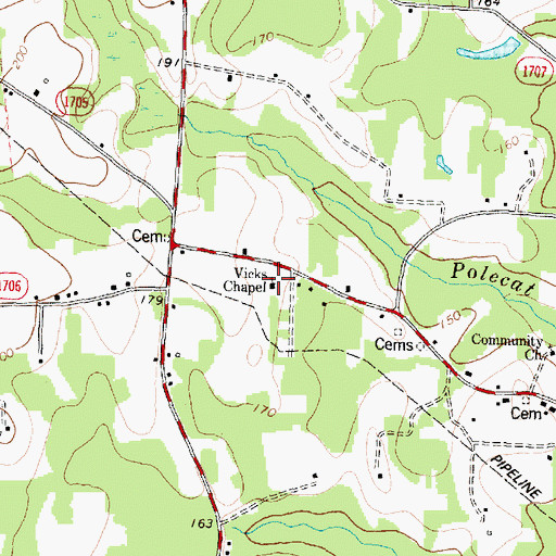 Topographic Map of Vicks Chapel, NC