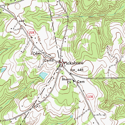 Topographic Map of Vicksboro, NC
