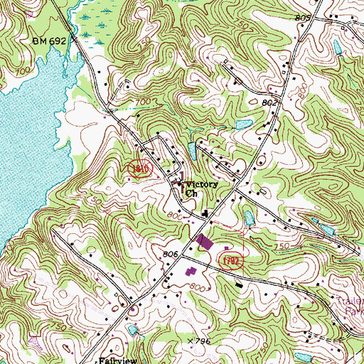 Topographic Map of Victory Baptist Church, NC
