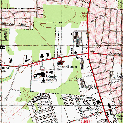 Topographic Map of Vinson-Bynum School, NC