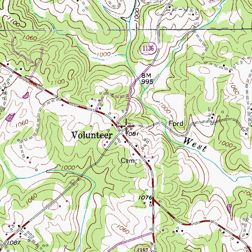 Topographic Map of Volunteer, NC