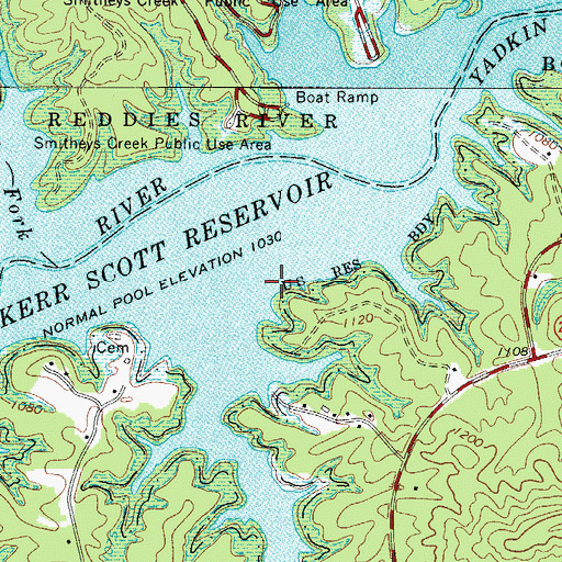 Topographic Map of W Kerr Scott Reservoir, NC