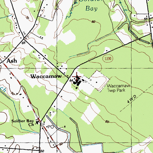 Topographic Map of Waccamaw School, NC