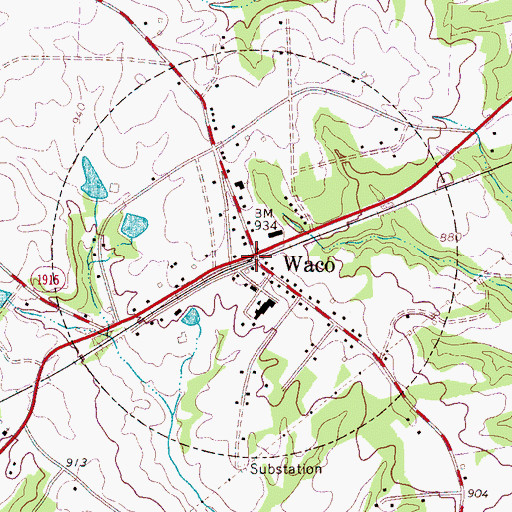 Topographic Map of Waco, NC