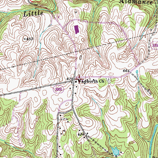Topographic Map of Wadworth Church, NC