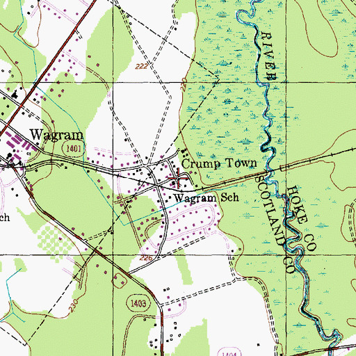 Topographic Map of Wagram School, NC