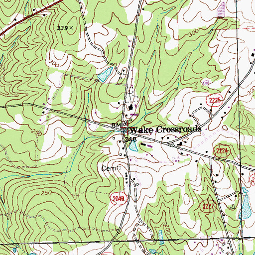 Topographic Map of Wake Crossroads, NC