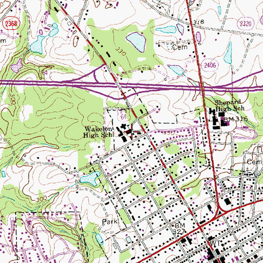 Topographic Map of Wakelon High School, NC