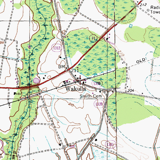 Topographic Map of Wakulla, NC