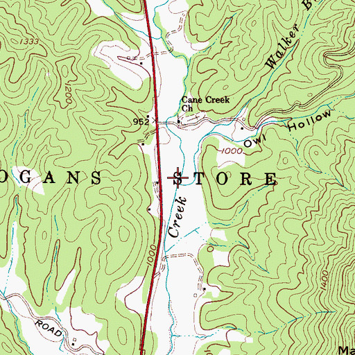 Topographic Map of Walker Branch, NC