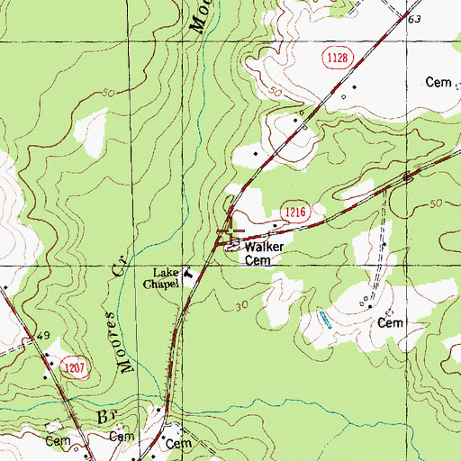 Topographic Map of Walker Cemetery, NC