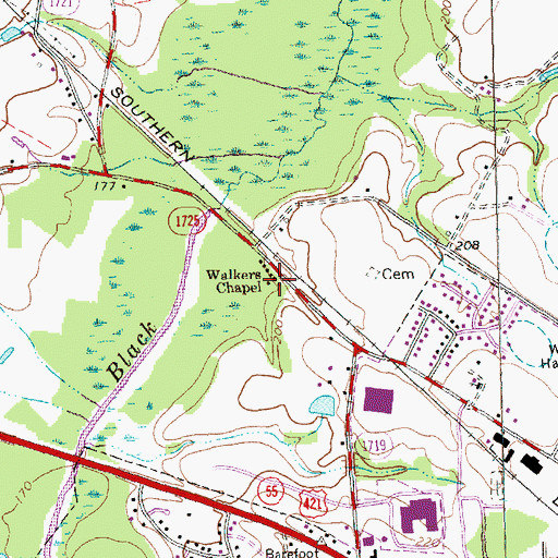 Topographic Map of Walkers Chapel, NC