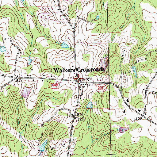 Topographic Map of Walkers Crossroads, NC