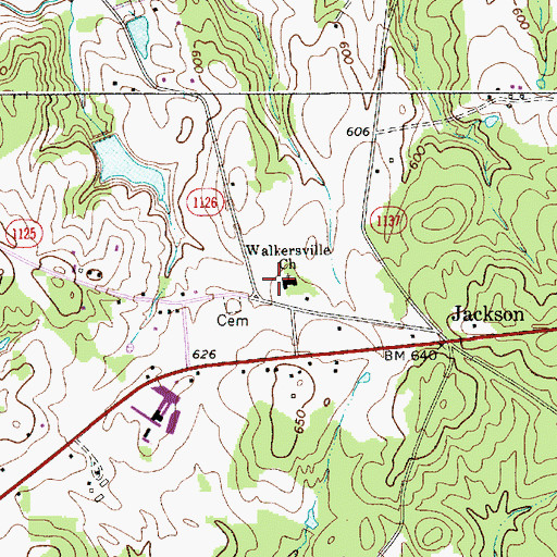 Topographic Map of Walkersville Church, NC
