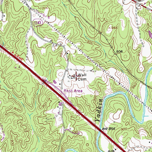 Topographic Map of Wall Cemetery, NC