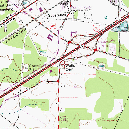 Topographic Map of Walls Cemetery, NC