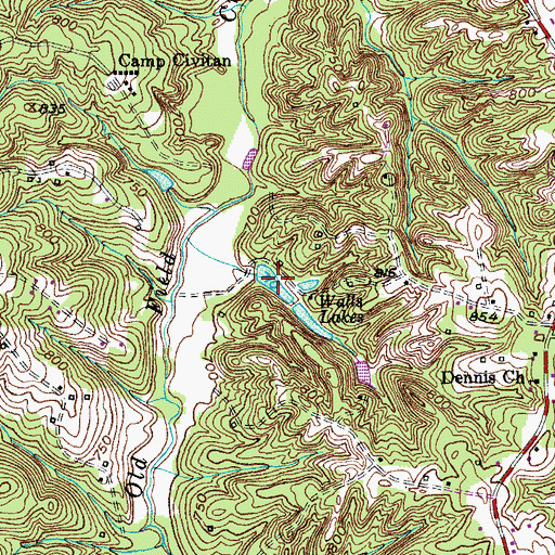 Topographic Map of Walls Lakes, NC