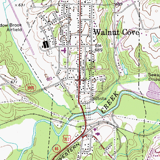 Topographic Map of Walnut Cove, NC
