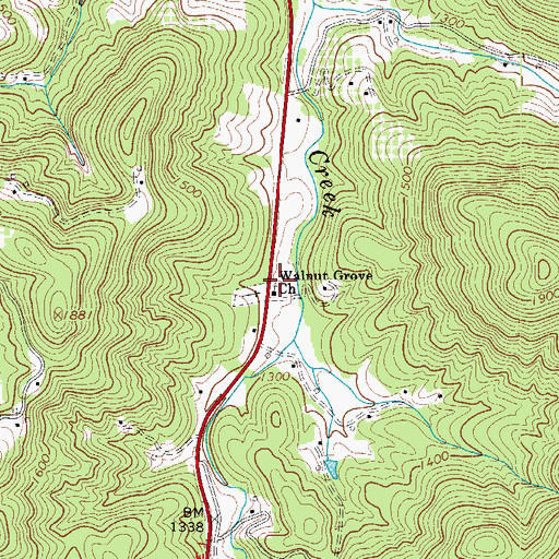 Topographic Map of Walnut Grove Baptist Church, NC