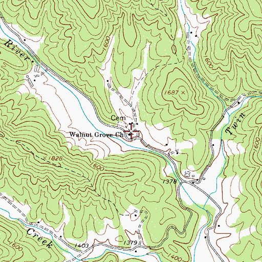 Topographic Map of Walnut Grove Church, NC