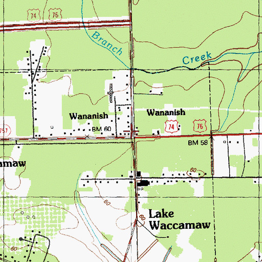 Topographic Map of Wananish, NC