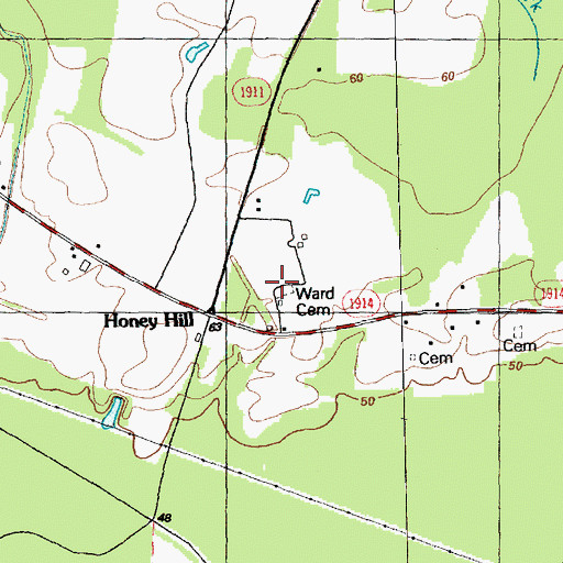 Topographic Map of Ward Cemetery, NC
