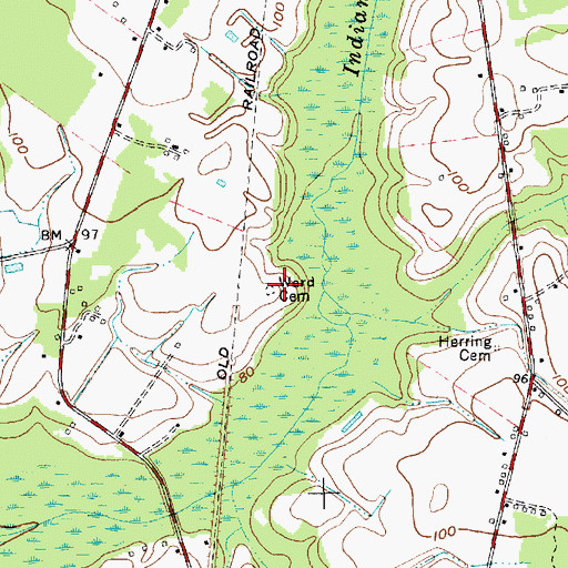 Topographic Map of Ward Cemetery, NC