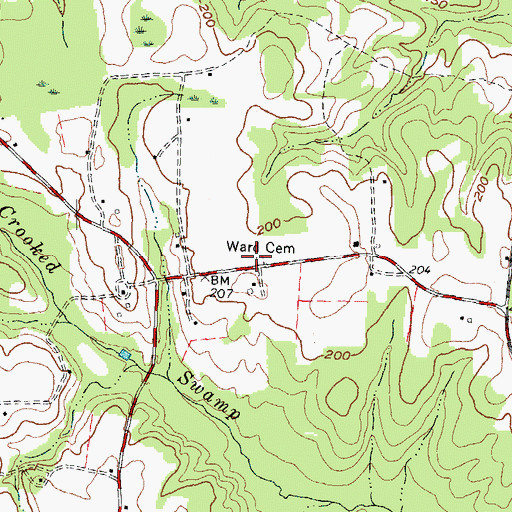 Topographic Map of Ward Cemetery, NC