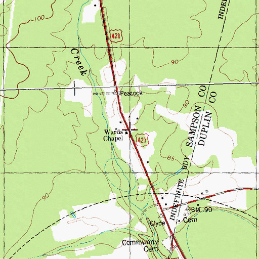 Topographic Map of Wards Chapel, NC